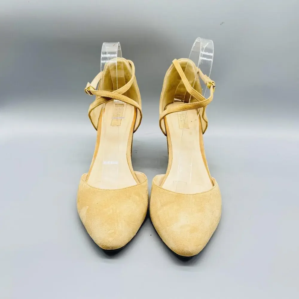 Cole Haan Shoes Womens 9.5 Brown Suede Grand OS Wedge Pumps Ankle Strap Pointed